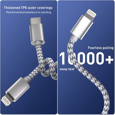 USB C to Lightning Cable 3Pack 6 FT